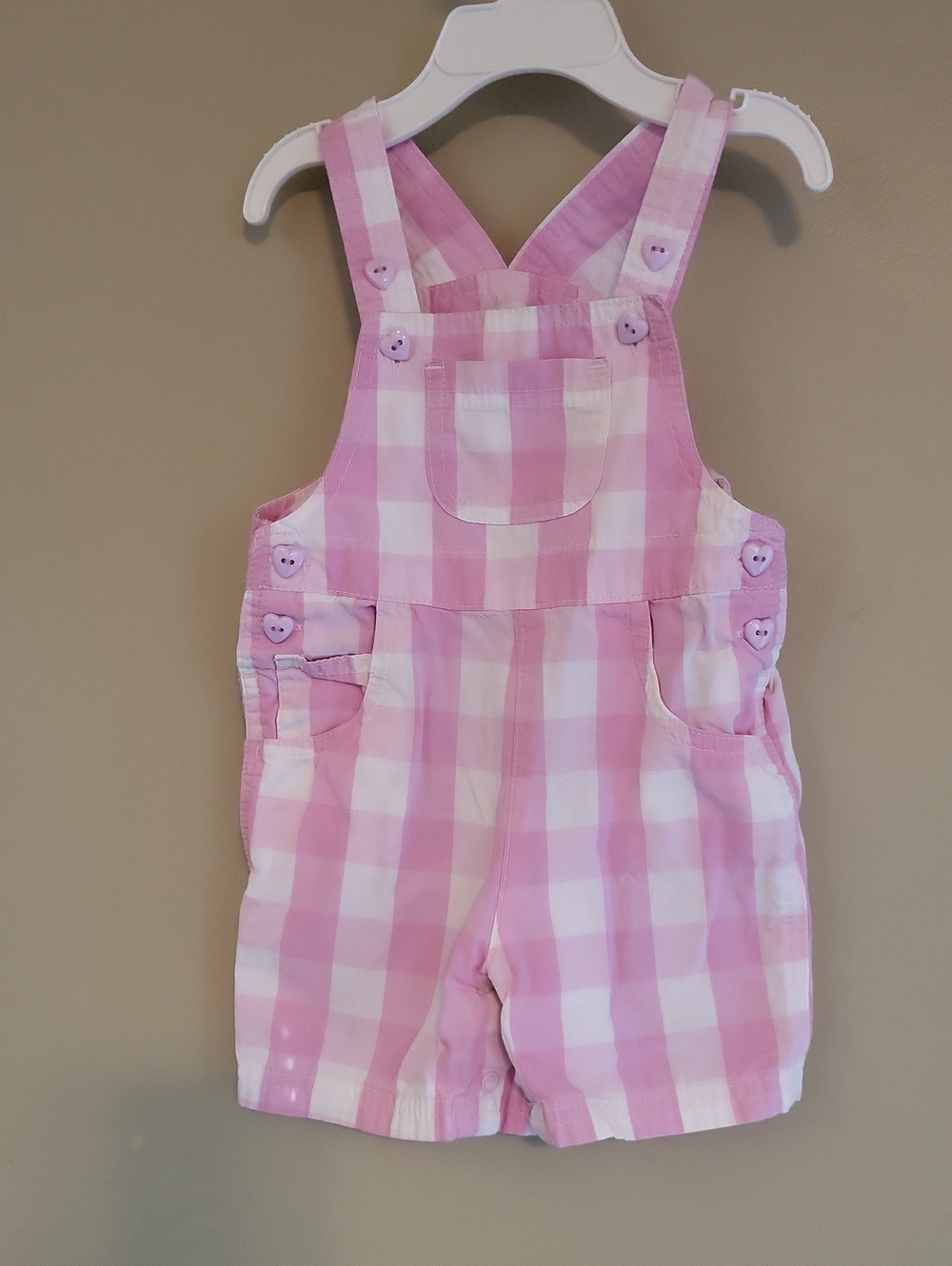 Pink gingham cotton shortalls